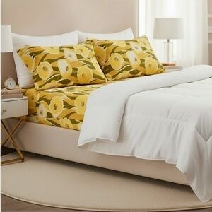 Vintage 70’s Graphic Floral Flat Sheet & Pillow Case Set